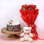 Blackforest cake red rosess with teddy