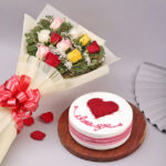 Red velvet cake with mix roses