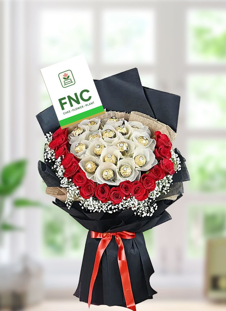 Pure-Love-Roses-Bouquet Pure Love Roses & Ferrero Rocher - Image 1