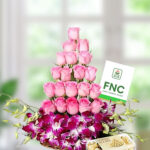 Roses And Orchids Basket With Rocher