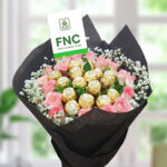 Pink Roses 16 Pcs Ferro Rocher Chocolate Bouquet