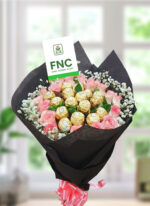 Pink Roses 16 Pcs Ferro Rocher Chocolate Bouquet