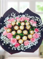 Pink Roses 16 Pcs Ferro Rocher Chocolate Bouquet - Image 2