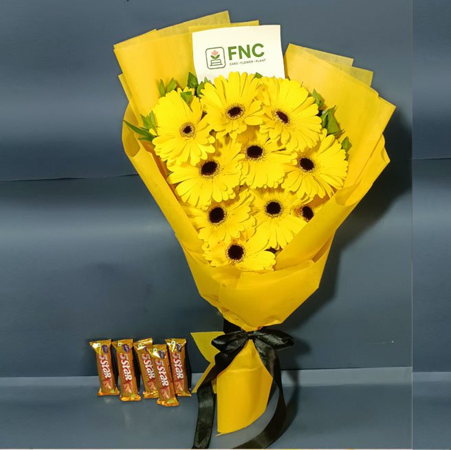 gerbera-with5star Yellow Gerbera with 5 star chocolates - Image 1