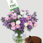 Mixed Flower Vase with Cake Combo